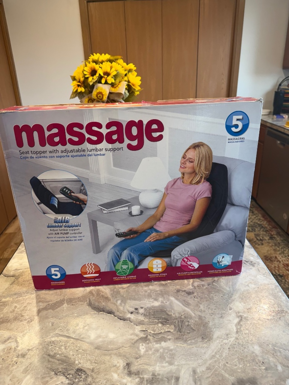 Massage seat topper with adjustable lumbar support